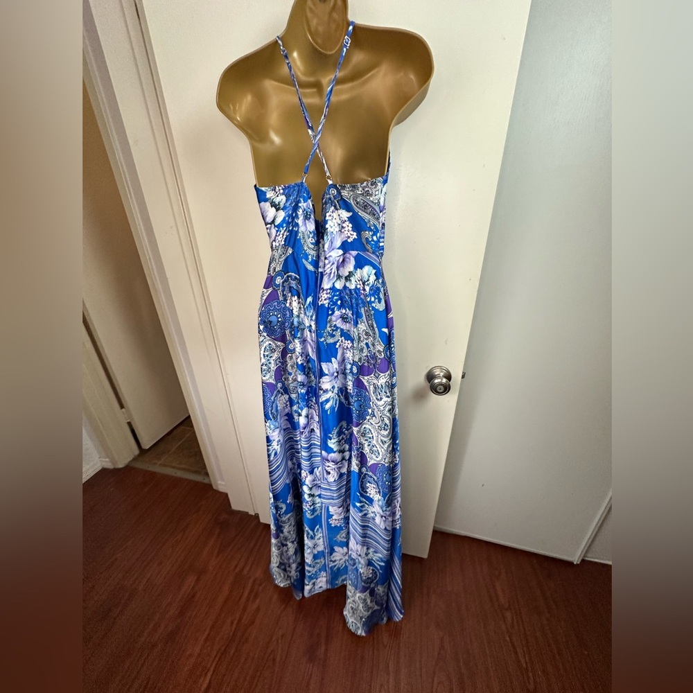 Lulu's Blue Paisley Floral Halter Maxi Dress - Picture 6 of 14